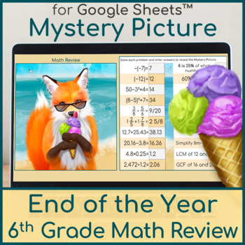 Preview of End of the Year 6th Grade Math Review | Mystery Picture | Fox