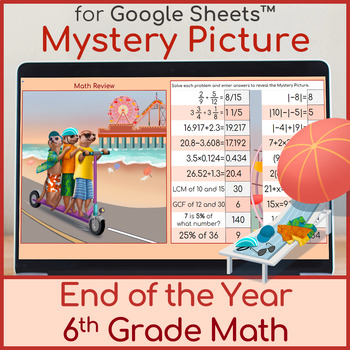 Preview of End of the Year 6th Grade Math Review | Mystery Picture Meerkats