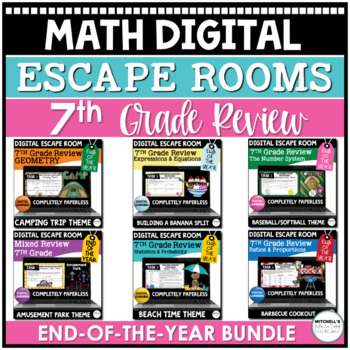 Preview of End of the Year 7th Grade Math Activity: Digital Escape Rooms BUNDLE