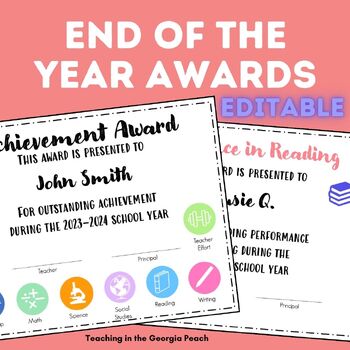 Preview of End of the Year Achievement Awards (Editable)