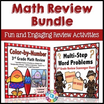 Preview of 3rd Grade End of the Year Math Review Packet Coloring Pages Fun Activity Summer