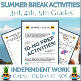 End of the Year Activities Puzzles 3rd 4th 5th Grade Sub P