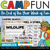 Preview of Camping Theme End of the Year Activities 3rd 4th 5th Grade Math Reading Puzzles