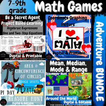Preview of End of the Year Activities 7th 8th 9th Math BUNDLE PBL Project Games Escape Room