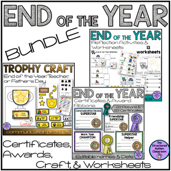 Preview of End of the Year Activities Awards, Craft, Reflection, BUNDLE SPED Speech