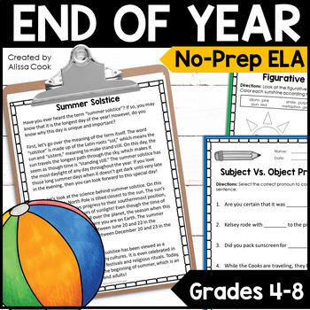 Preview of End of the Year Activities ELA and Reading | Middle School Printables
