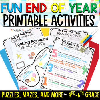 Preview of End of Year Activities 4th Grade Summer Fun Packet End of School Year Countdown