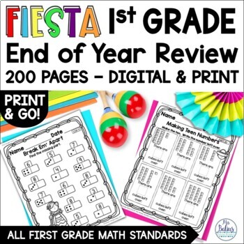 Preview of First Grade End of Year Math  Review Worksheets Lessons Activities 1st Review