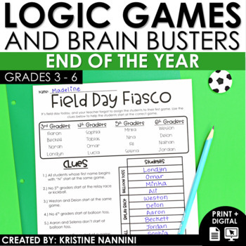 Preview of End of the Year Activities Logic Puzzles | Last Day Early Finishers Enrichment