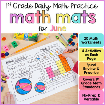 Preview of June End of Year Math Worksheets - 1st Grade Math Spiral Review & Morning Work