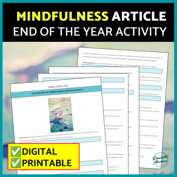 Preview of End of the Year Activities: Mindfulness Article & Questions middle/ high school