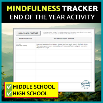 Preview of End of the Year Activities: Mindfulness Practice Tracker Note-Taking Guide