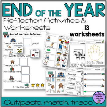 Preview of End of the Year Activities Reflection Worksheets, Tracing, Match, Coloring, SPED