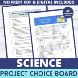 End of the Year Activities Science Project Choice Board