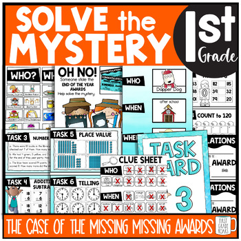 Preview of End of the Year Activities Solve the Mystery Math Task Card Missing Awards