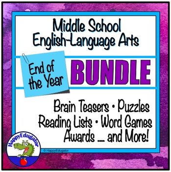 Preview of End of the Year Activities for Middle Grades Language Arts BUNDLE