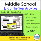 Preview of End of the Year Activities for Middle School