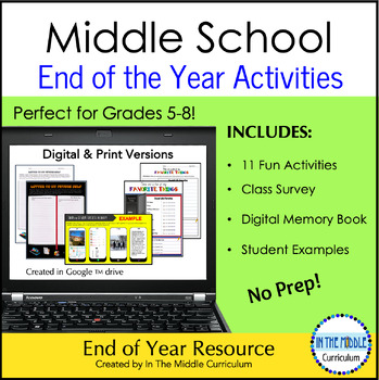 Preview of End of the Year Activities for Middle School