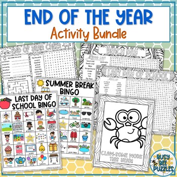 Preview of End of the Year Activities Bundle - Word Searches, BINGO, Placemats, Coloring