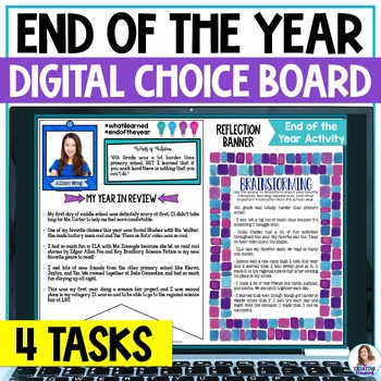 Preview of End of the Year Activity - DIGITAL Reflection Choice Board - End of Year Project