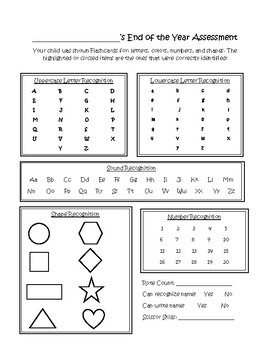 Preview of End of the Year Assessment Page {Pre-School or Kindergarten}