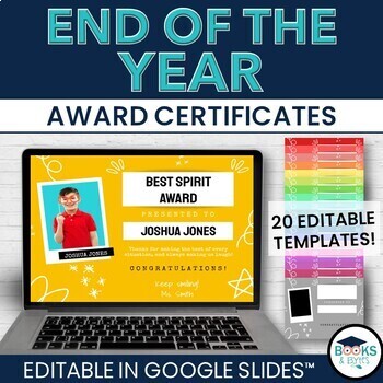 Preview of End of the Year Award Certificates - Class Editable Templates for Google Slides