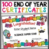 End of the Year Award Certificates EDITABLE Student Academ