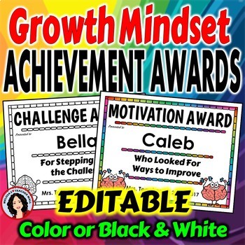 Preview of End of the Year Award Certificates featuring Growth Mindset