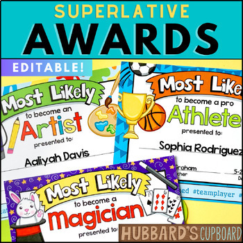 Preview of Class Superlative End of Year Student Award Most Likely to Editable Certificates