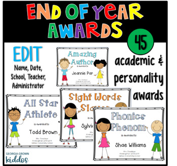 Preview of End of the Year Awards Certificates EDITABLE