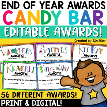 Preview of End of the Year Awards Certificates Candy Bar Classroom Student Awards EDITABLE