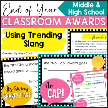 Preview of End of the Year Awards Certificates Middle School and High School Classroom