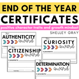 End of the Year Awards Certificates for Character Traits a