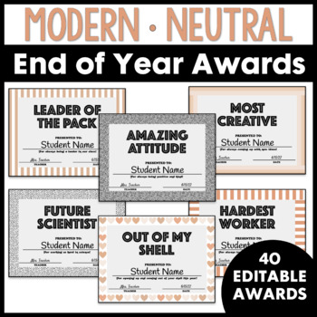 Preview of End of the Year Awards Class Superlatives Modern Neutral Printable and Editable