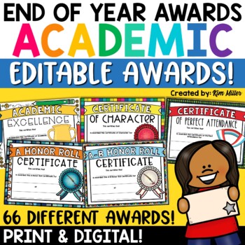 Preview of End of Year Awards Certificates Classroom Student Academic Awards Day EDITABLE
