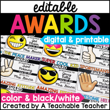 Preview of End of the Year Awards Activities - EDITABLE Emoji Awards Paper and Digital