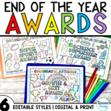 End of the Year Awards Editable Certificates Coloring Activities Classroom