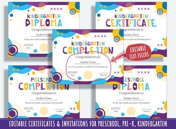 Preview of End of the Year Awards Kindergarten Diploma Promotion Certificates & Invitations