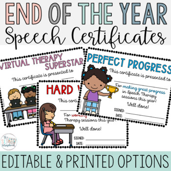 Preview of End of the Year Awards- Speech Therapy Certificates- Editable & Printed