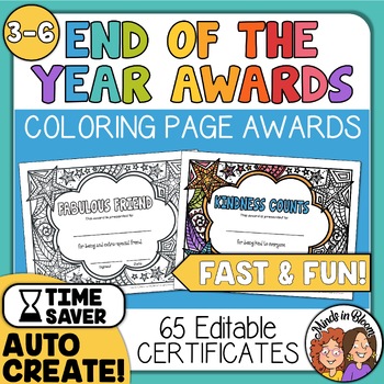 Preview of End of the Year Award Certificates Editable Classroom & Student Awards Coloring