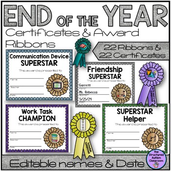 Preview of End of the Year Awards and Certificates Editable SPED, Autism, Speech Therapy