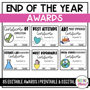 Preview of End of the Year Awards for Students | Digital and Printable - Editable