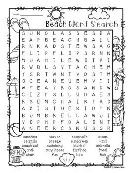 end of the year beach summertime word search tpt