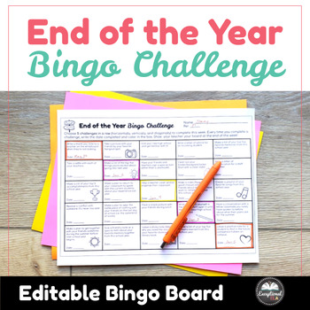 Preview of End of the Year Bingo Challenge - Fun Activity Editable Ideas - Middle School