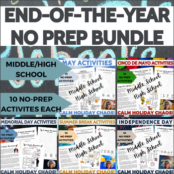 Preview of End of the Year Bundle Middle High School Sub Plans or Independent Work