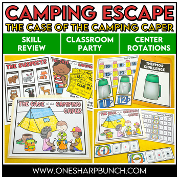Preview of End of the Year Countdown Camping Theme Day Escape Room Activities and Centers
