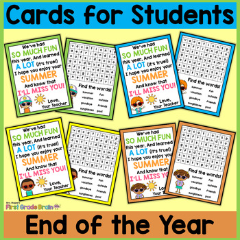 Preview of End of the Year Cards for Students - Editable in color & black and white!
