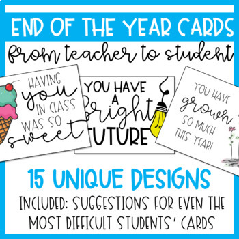 Preview of EDITABLE End of the Year Cards from Teacher to Students