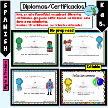 Preview of End of the Year Certificates Award Certificados de fin de curso Spanish Editable