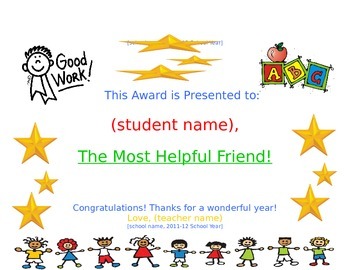 Preview of End of the Year Classroom Awards